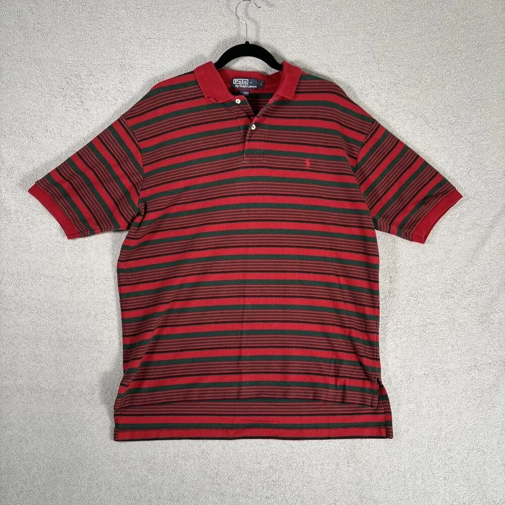 Vintage Polo By Ralph Lauren Size L Polo Red Striped Short Sleeve Christmas